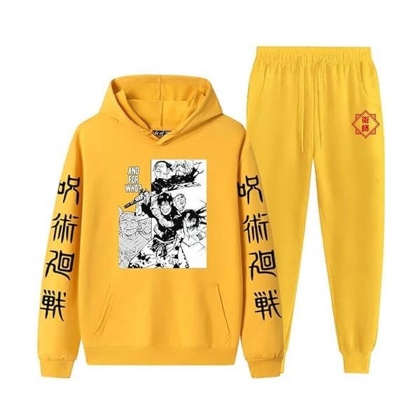 Jujutsu Kaisen Ensemble de survêtement pour Hommes Femmes Jujutsu Kaisen 3D imprimé à Capuche + Pantalon Jogger Deux pièces E