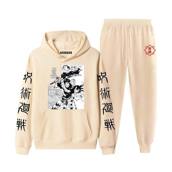 Jujutsu Kaisen Ensemble de survêtement pour Hommes Femmes Jujutsu Kaisen 3D imprimé à Capuche + Pantalon Jogger Deux pièces E