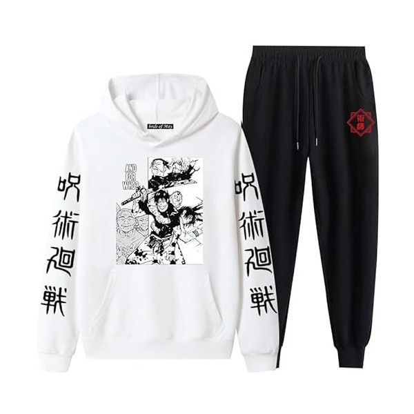 Jujutsu Kaisen Ensemble de survêtement pour Hommes Femmes Jujutsu Kaisen 3D imprimé à Capuche + Pantalon Jogger Deux pièces E