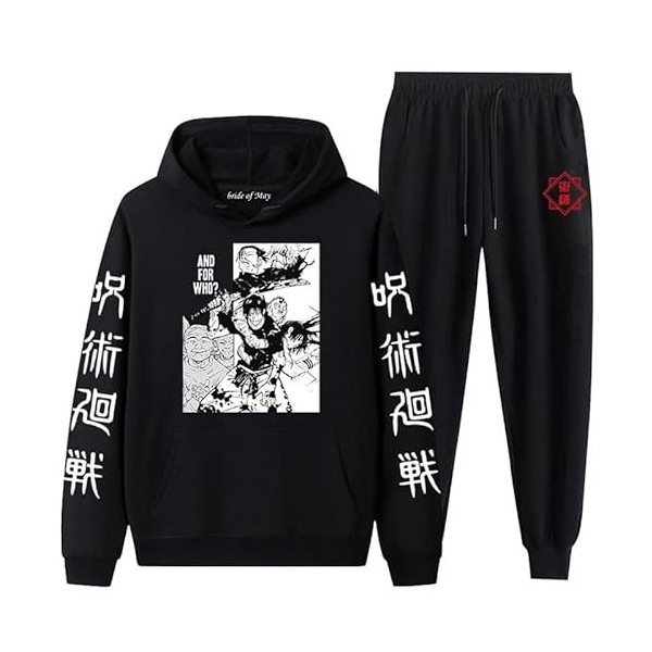 Jujutsu Kaisen Ensemble de survêtement pour Hommes Femmes Jujutsu Kaisen 3D imprimé à Capuche + Pantalon Jogger Deux pièces E