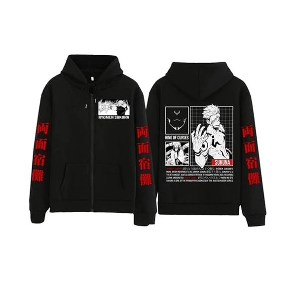 flowereyes Vêtements Jujutsu Kaisen Anime T-Shirt Ryomen Sukuna Sweat à Capuche décontracté Ryomen Sukuna Sweat à Capuche zip