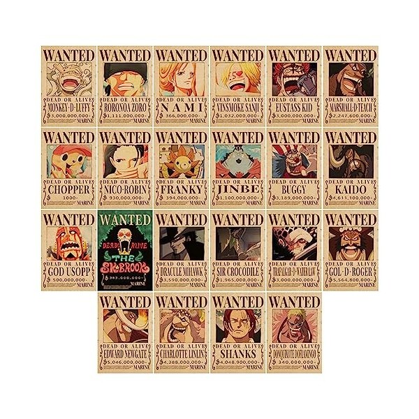 CBOSNF One Piece Wanted Poster 22 One Piece Affiche Anime Poster Vintage Affiche Luffy Poster Anime Décoration dIntérieur Dé