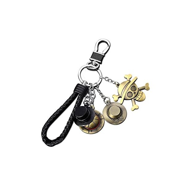 LbsAMP Porte-Clés One Piece Straw Hat Luffy Keychain Pendentif Squelette Pirates Keyring Anime Porte Clés Créatif Cosplay ave