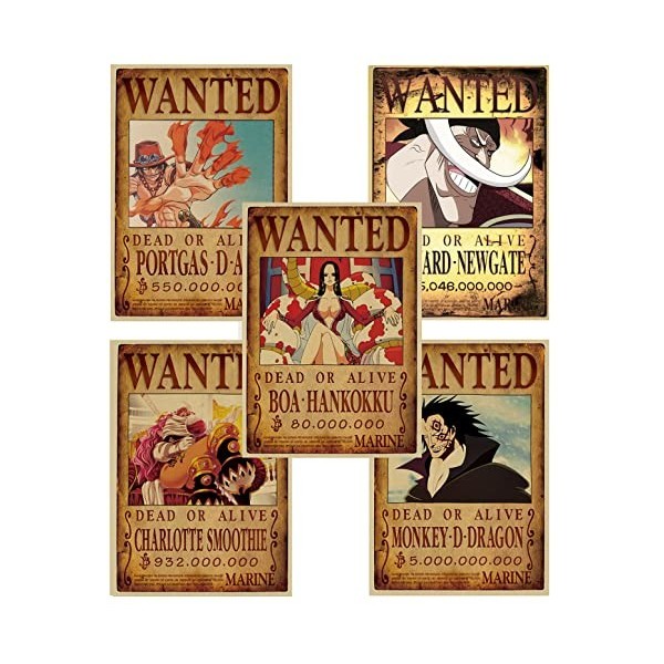 Poster Anime, One Piece Wanted 51,5 cm × 35,5 cm Grande,Manga Poster Vintage Papier Kraft - Enroulé dans un carton solide