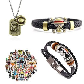 Zaky 28 pièces Collier pendentif Squelette Bracelet One P avec logo Jolly Rogers de léquipage des Pirates Chapeaux de Paille