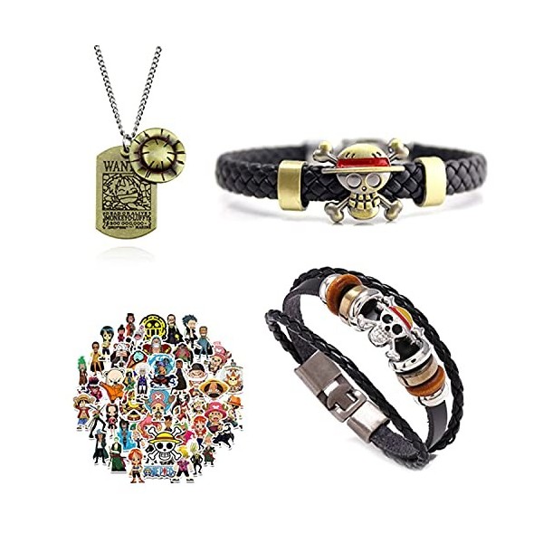 Zaky 28 pièces Collier pendentif Squelette Bracelet One P avec logo Jolly Rogers de léquipage des Pirates Chapeaux de Paille