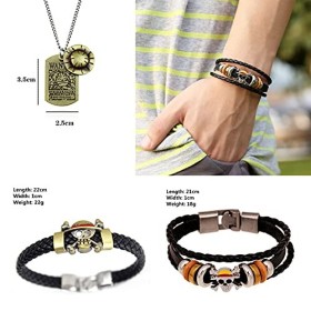 Zaky 28 pièces Collier pendentif Squelette Bracelet One P avec logo Jolly Rogers de léquipage des Pirates Chapeaux de Paille