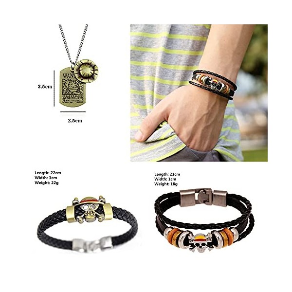 Zaky 28 pièces Collier pendentif Squelette Bracelet One P avec logo Jolly Rogers de léquipage des Pirates Chapeaux de Paille