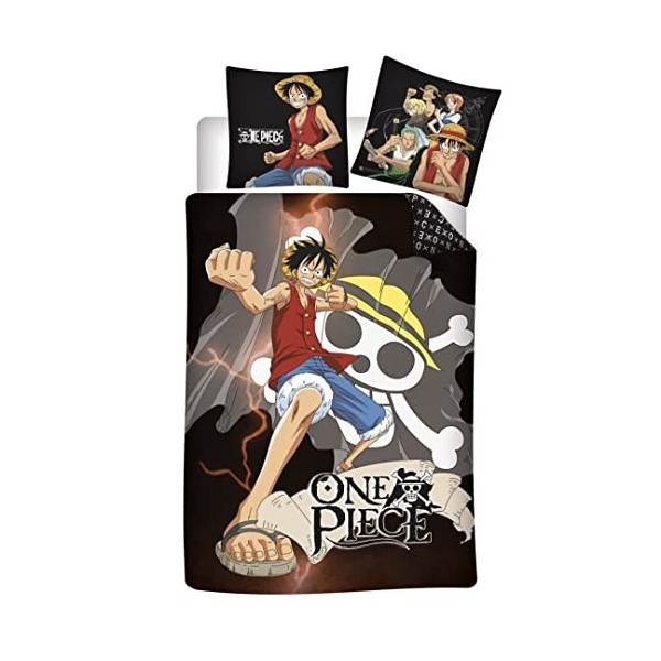 Parure de Lit One Piece Réversible, Housse de Couette 140x200 cm + Taie doreiller 63x63 cm, Noir