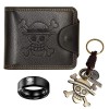 I3C Anime Portefeuille Porte Monnaie en Cuir pour Homme, Porte-clés, Anneau de crâne（Taille 9）, Straw Hat Luffy