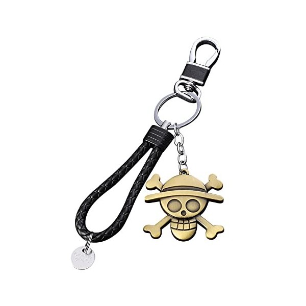 I3C Anime Portefeuille Porte Monnaie en Cuir pour Homme, Porte-clés, Anneau de crâne（Taille 9）, Straw Hat Luffy
