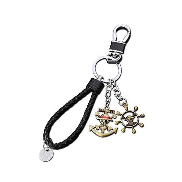 I3C Anime Portefeuille Porte Monnaie en Cuir pour Homme, Porte-clés, Anneau de crâne（Taille 9）, Straw Hat Luffy