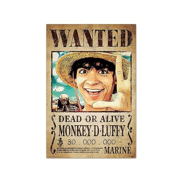 Grupo Erik - Poster One Piece Netflix - wanted monkey d. luffy - Deco Maison, Decoration Murale, Affiche Décorative