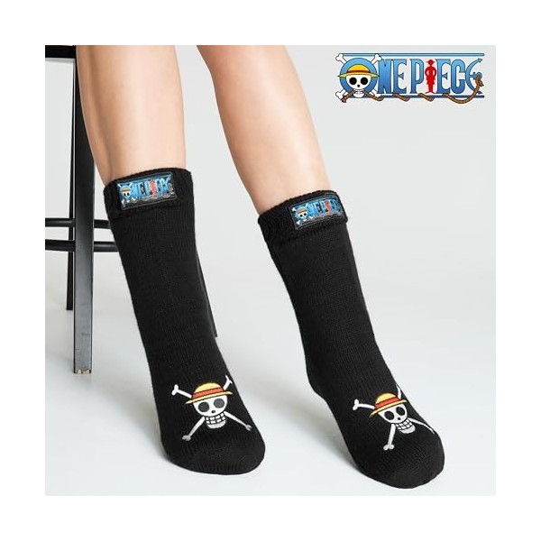 One Piece Chaussons Chaussettes, Chaussettes Fourrées Antidérapantes Hiver, Idée Cadeau Manga pour Ado Taille unique