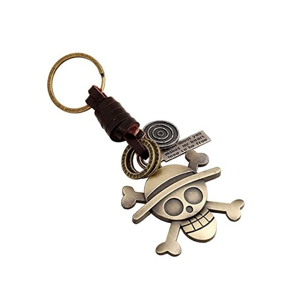 Sucolin Porte Clé tête de mort Vintage des Alliages Métal Tissés Porte Clef en Cuir pour Hommes