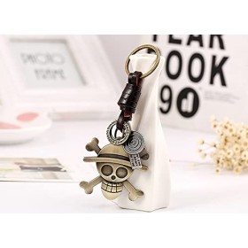 Sucolin Porte Clé tête de mort Vintage des Alliages Métal Tissés Porte Clef en Cuir pour Hommes
