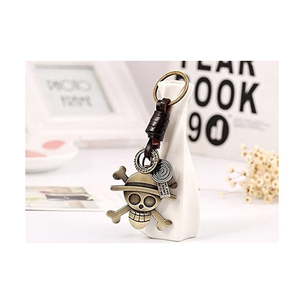 Sucolin Porte Clé tête de mort Vintage des Alliages Métal Tissés Porte Clef en Cuir pour Hommes