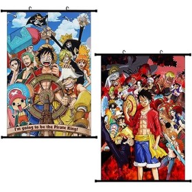 OBLRXM O-ne Piece Poster Imprimé sur Tissu, 2 PCS Anime Wall Scroll Manga Japonais Décoration Décoration de Chambre à thème O