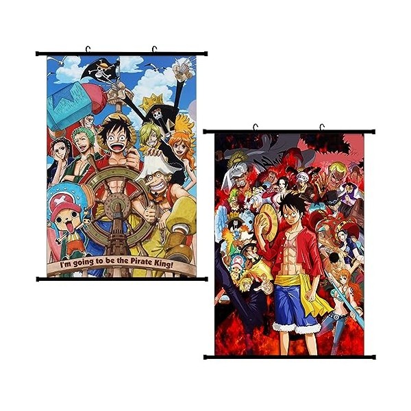 OBLRXM O-ne Piece Poster Imprimé sur Tissu, 2 PCS Anime Wall Scroll Manga Japonais Décoration Décoration de Chambre à thème O