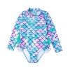 Little Kids Girl One Piece Swimwear Long Sleeve Swimwear Mermaid Print Shorts Bodysuit Swimming Bathing Set Blue, 5-6 Years 