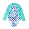 Little Kids Girl One Piece Swimwear Long Sleeve Swimwear Mermaid Print Shorts Bodysuit Swimming Bathing Set Blue, 5-6 Years 
