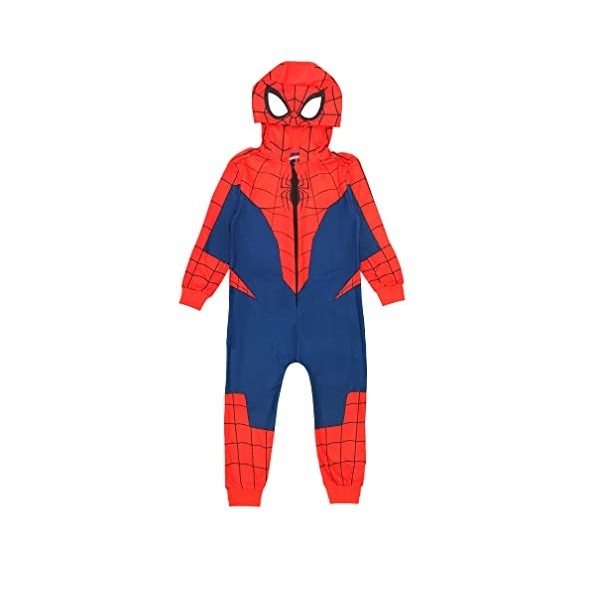 Marvel Spiderman Combinaison à capuche pour garçon, rouge/bleu, âge 2-10 ans, bleu/rouge, 7-8 ans