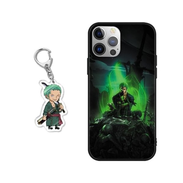 PBNDJVG Coque pour iPhone 11 6.1 Pouce, Animé One Piece Zoro Manga Motif avec 3D Cartoon Chiffre Porte-clés Étui Housse de Ha