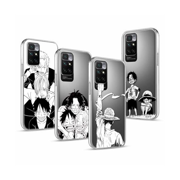 4 Pièces Coque pour Xiaomi Redmi Note 11S 4G / Note 11 6.43, Animé One Piece Luffy Zoro Gear 5 Sun God Nika avec Transparen