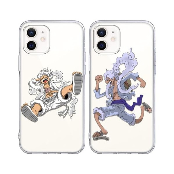 PBNDJVG 2 Pièces Coque pour iPhone 11 6.1 , Anime One Piece Luffy Gear 5 Nika Manga Dessin Animé Motif Étui Protection Hous