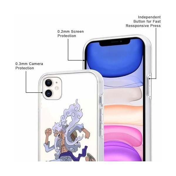 PBNDJVG 2 Pièces Coque pour iPhone 11 6.1 , Anime One Piece Luffy Gear 5 Nika Manga Dessin Animé Motif Étui Protection Hous