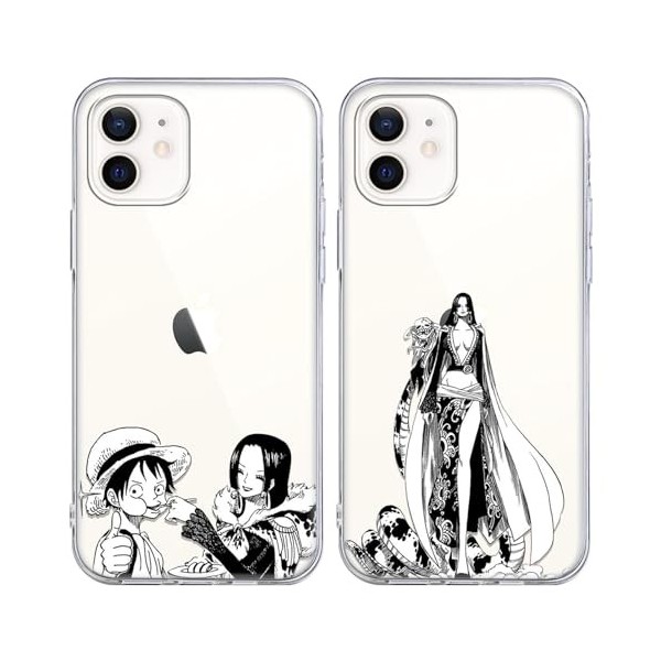 PBNDJVG 2 Pièces Coque pour iPhone 11 Pro Max 6.5, Anime One Piece Luffy Nami Manga Dessin Animé Motif Étui Protection Hous