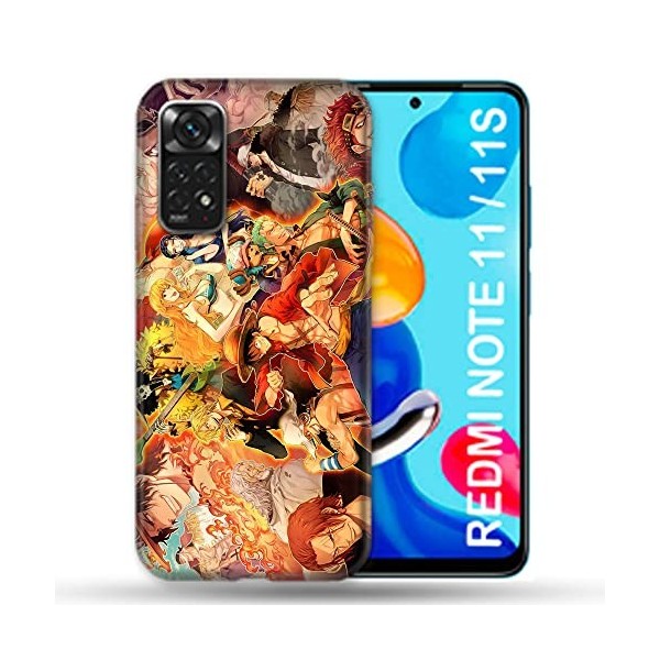 Cokitec Coque pour Xiaomi Redmi Note 11/11S Manga One Piece Nakama Multicolore