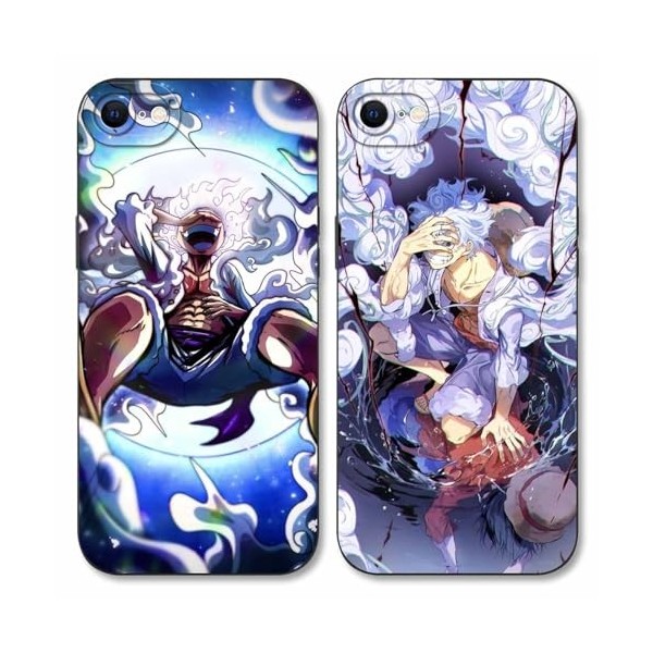 2 Pièces Coque pour iPhone 7/iPhone 8/iPhoneSE 2022/2020 4.7, Animé One Piece Luffy Gear 5 Nika Zoro Sun God avec Protectio