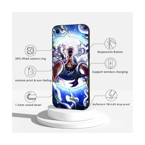 2 Pièces Coque pour iPhone 7/iPhone 8/iPhoneSE 2022/2020 4.7, Animé One Piece Luffy Gear 5 Nika Zoro Sun God avec Protectio