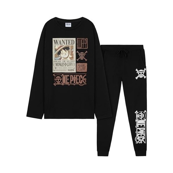 One Piece Ensembles de Pyjama Garçon, Pyjama Enfant Garcon Hiver Chaud Cadeau Anime Manga Enfant Ado 7-14 Ans Noir, 9-10 Ans