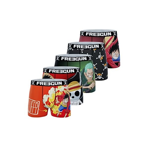 Boxer Enfant One Piece, Caleçon Garçon Luffy, Original et Doux Lot de 5 , Noir, Rouge, Vert, Bleu, Taille 14/16 Ans