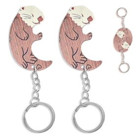 Simsky 2 Pièces Porte-clés Couple, Porte-clés Loutre, Porte-clés Loutre en Bois, Petit Porte-Clés, Idee Cadeau Couple Origina