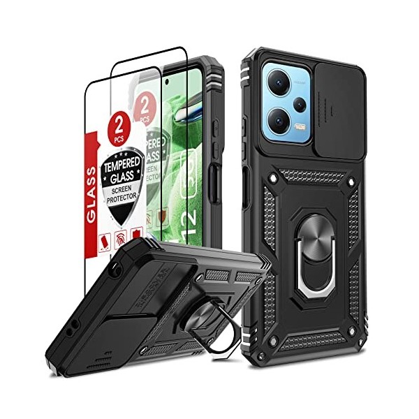 LeYi Coque pour Xiaomi Poco X5 5G/Redmi Note 12 5G Pas 4G Protection Caméra et Anneau Support avec Lentille Coulissante Couve