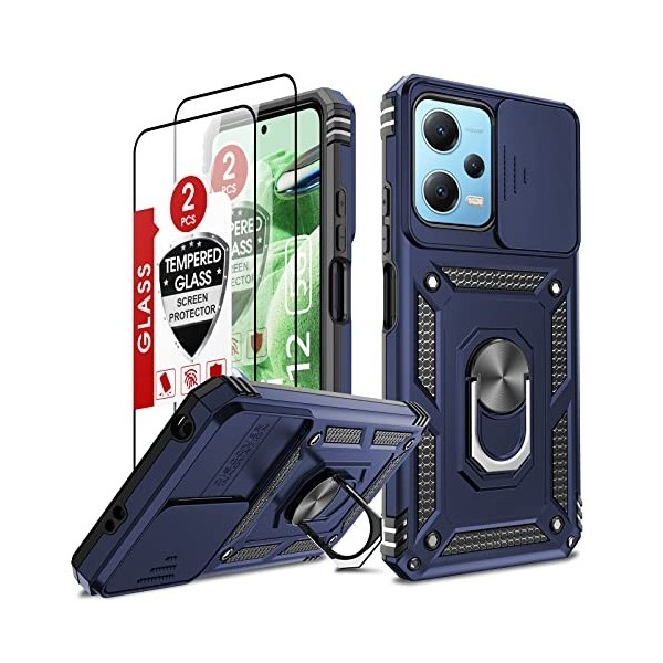 LeYi Coque pour Xiaomi Poco X5 5G/Redmi Note 12 5G Pas 4G Protection Caméra et Anneau Support avec Lentille Coulissante Couve