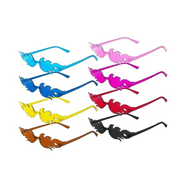 Clundoo Lot de 8 paires de lunettes de soleil colorées avec flammes pour fête masquée et décoration de fête, Taille unique