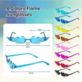 Clundoo Lot de 8 paires de lunettes de soleil colorées avec flammes pour fête masquée et décoration de fête, Taille unique