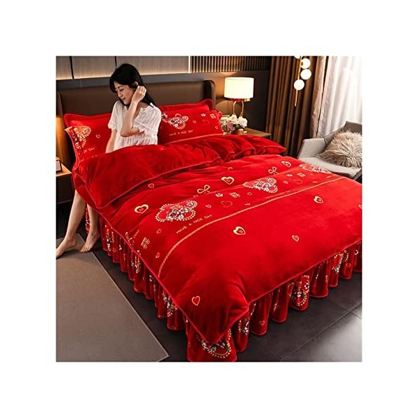 Sets de Housse de Couettes Hiver Chaud épaissi Lait Velours lit 4 pièces Doux Velours Housse de Couette Plus Velours Corail F