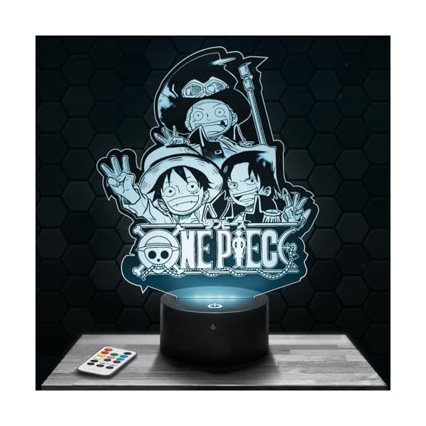 Lampe de chevet - Veilleuse Tactile Ace Sabo Luffy Manga Lampe 3D LED illusion, Idée cadeau Noël anniversaire garçon et fille