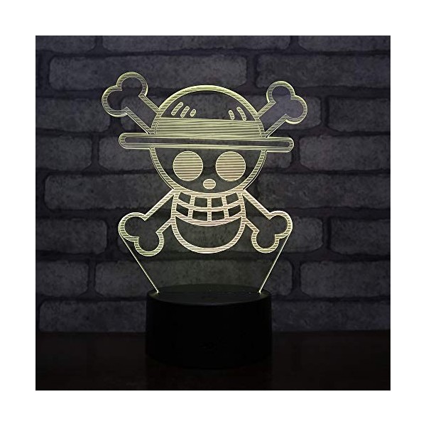 Lampe LED USB en forme de drapeau de pirates au chapeau de paille One Piece Multicolore