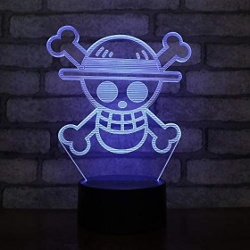 Lampe LED USB en forme de drapeau de pirates au chapeau de paille One Piece Multicolore