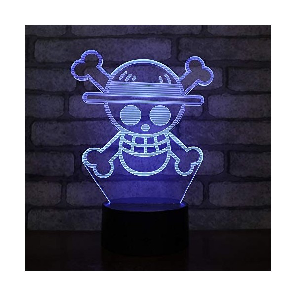 Lampe LED USB en forme de drapeau de pirates au chapeau de paille One Piece Multicolore