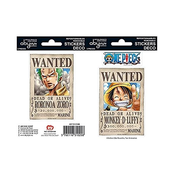 ABYSTYLE - ONE PIECE - Stickers - 16x11cm- Wanted Luffy/Zoro