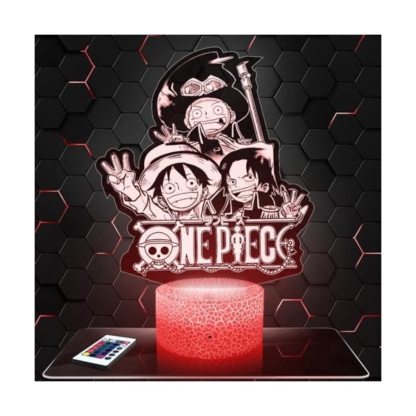 Lampe de chevet - Veilleuse Tactile Ace Sabo Luffy Manga Lampe 3D LED illusion, Idée cadeau Noël anniversaire garçon et fille