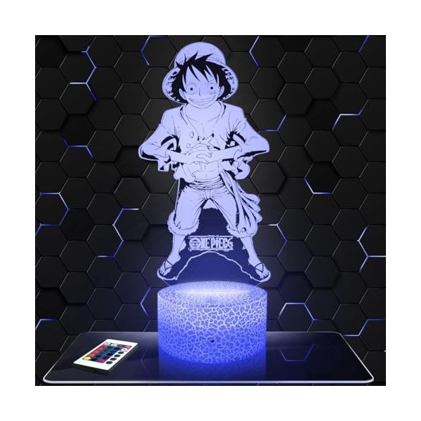 Lampe de chevet - Veilleuse Tactile Ace Sabo Luffy Manga Lampe 3D LED illusion, Idée cadeau Noël anniversaire garçon et fille