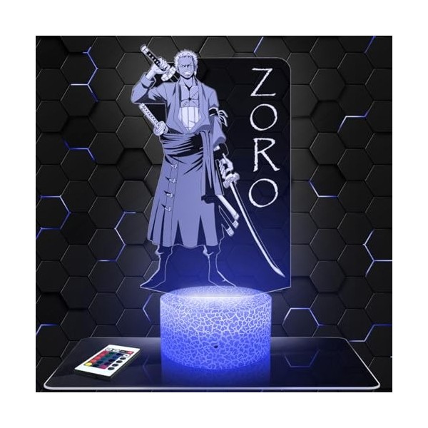 Lampe de chevet - Veilleuse Tactile Ace Sabo Luffy Manga Lampe 3D LED illusion, Idée cadeau Noël anniversaire garçon et fille